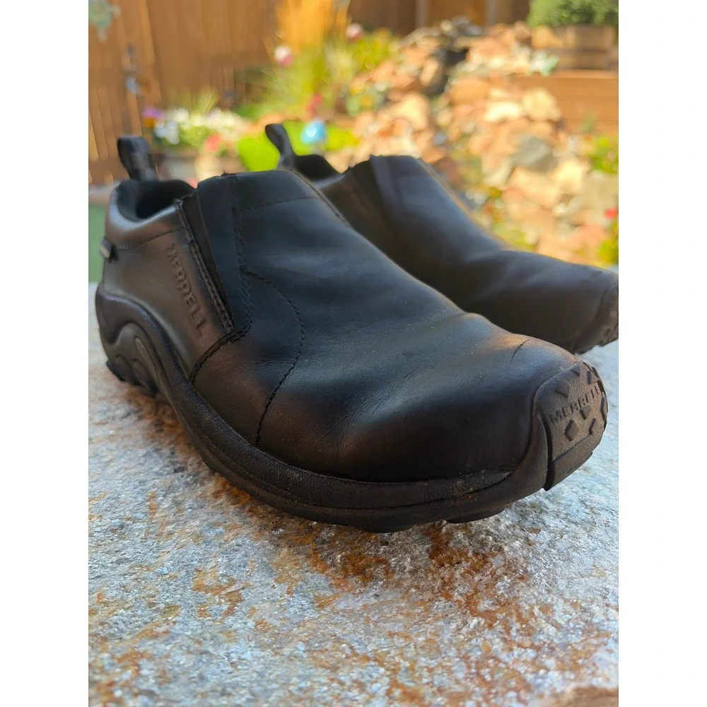 Merrell Mens Jungle Moc Waterproof Black Leather Slip On Shoes J597913Z Size 8.5